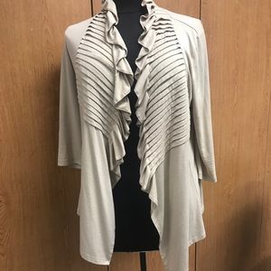 Gorgeous August Silk Ruffled FlyAway Cardigan L Large open front layer business